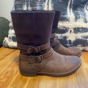 UGG Women's Lorna Boots, waterproof suede, Brown Buckle Mid-Calf Boots